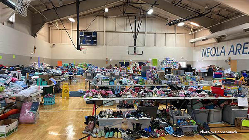 Donations for tornado victims stored in Neola