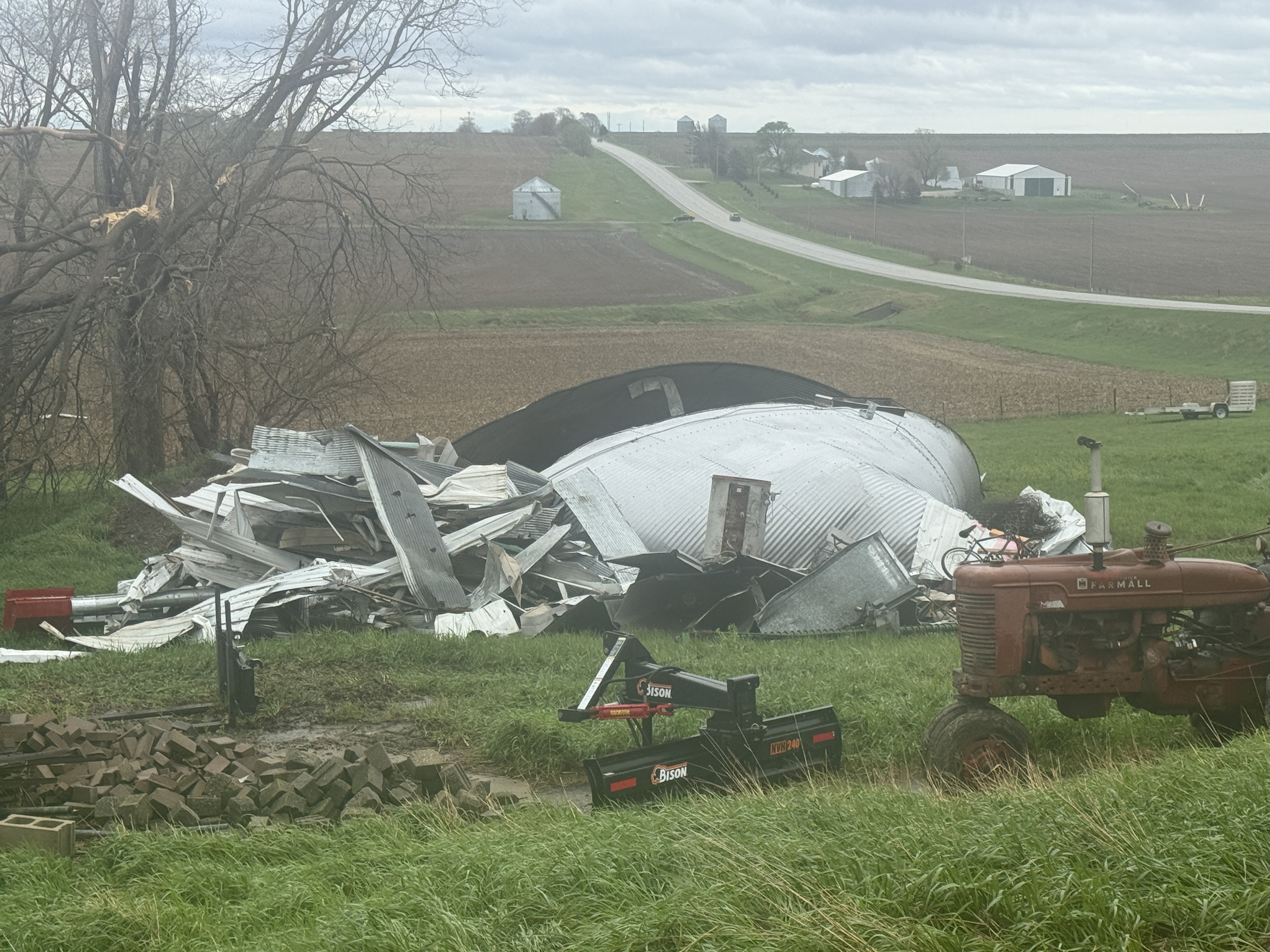 A grain silo was demolished in an April 26 tornado a fe