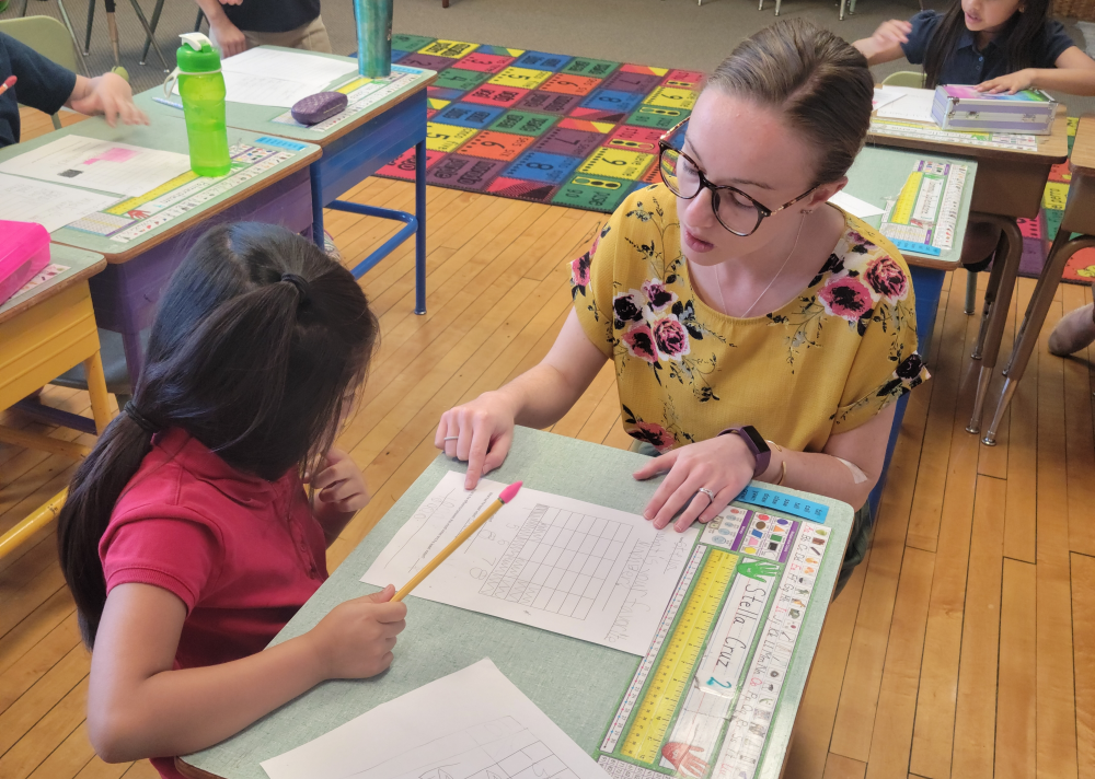 Teacher teaching student