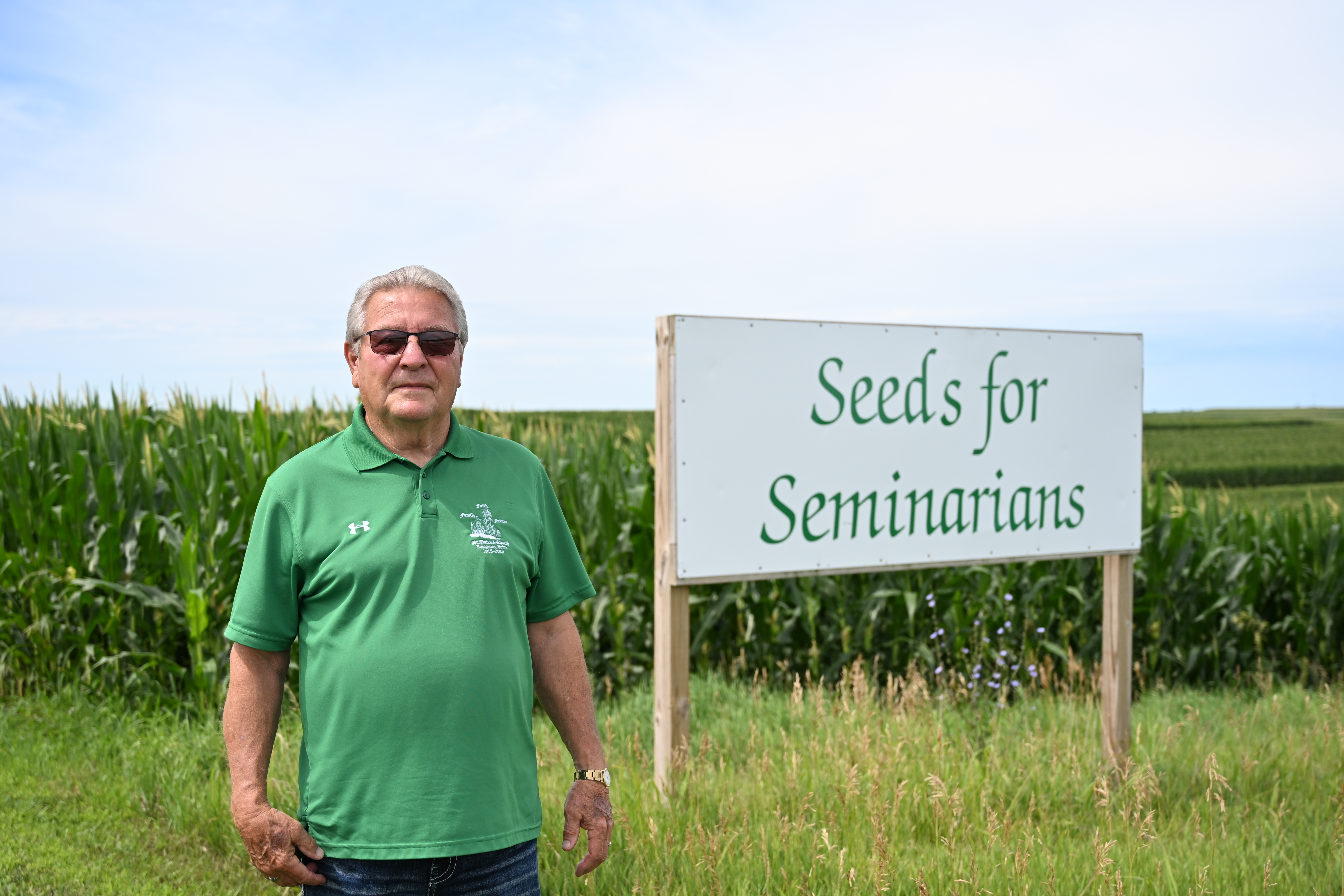 Jake McGargill stands by the 2.3 acre plot used for Seeds for Seminarians. 