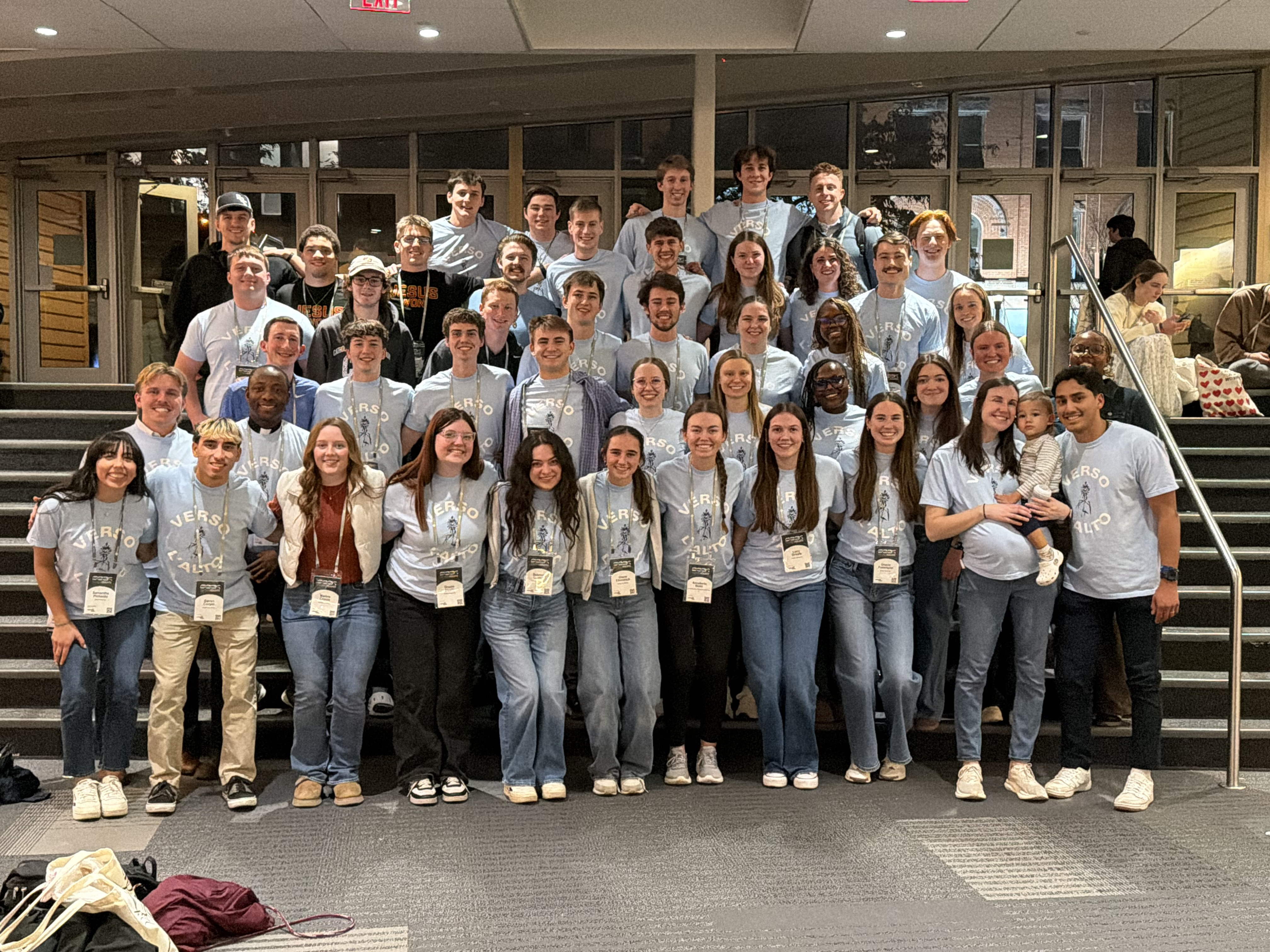 A group of Drake University students pose for a picture at St. Catherine of Siena. 