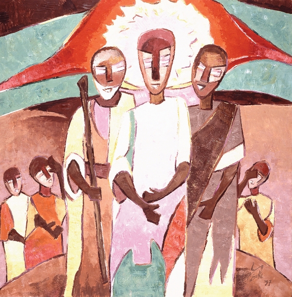 A painting called "The Transfiguration" by Olayinka. 
