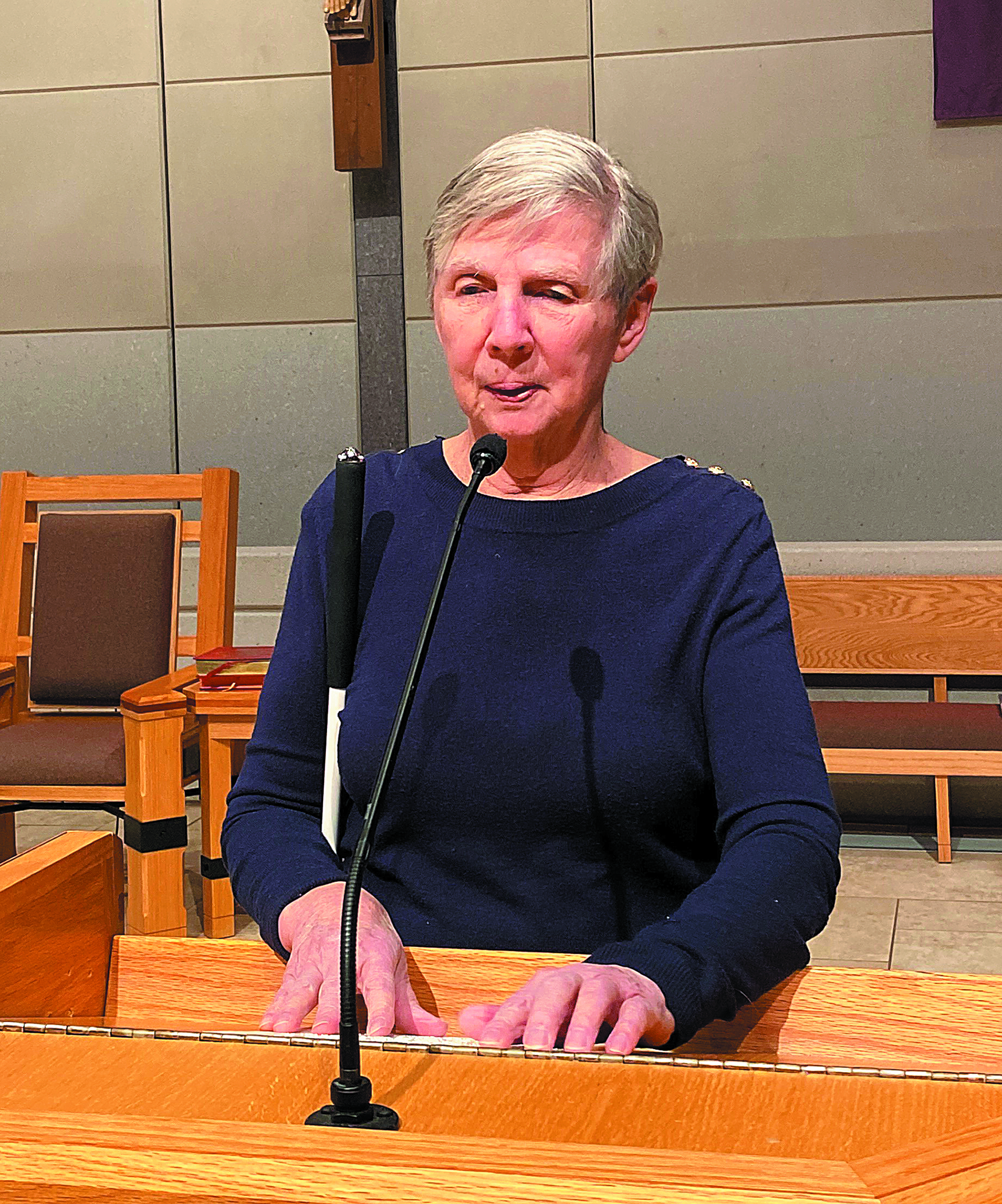 Mary Clarke practices reading for Mass