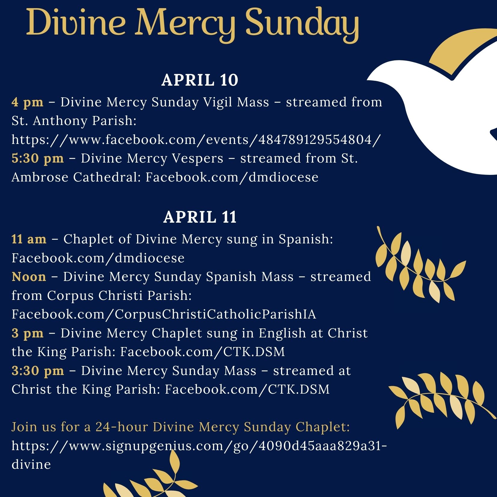 Schedule for Divine Mercy Sunday events