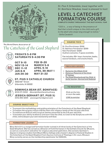 Dates and times for level one formation in Catechesis o