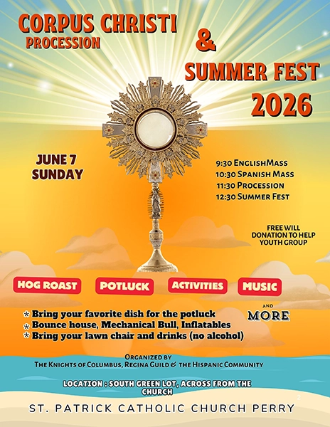 Flyer for a Corpus Christi processional and parish fest