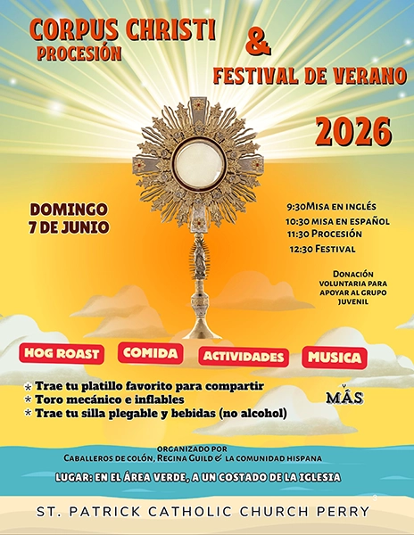 Flyer for a Corpus Christi procession and parish festival at St. Patrick in Perry