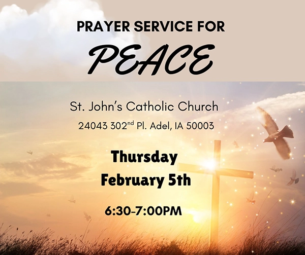 Poster showing the date and time of a prayer for peace 