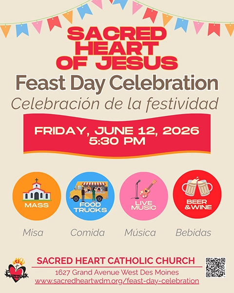 This is a flyer for the Sacred Heart Parish feast day c
