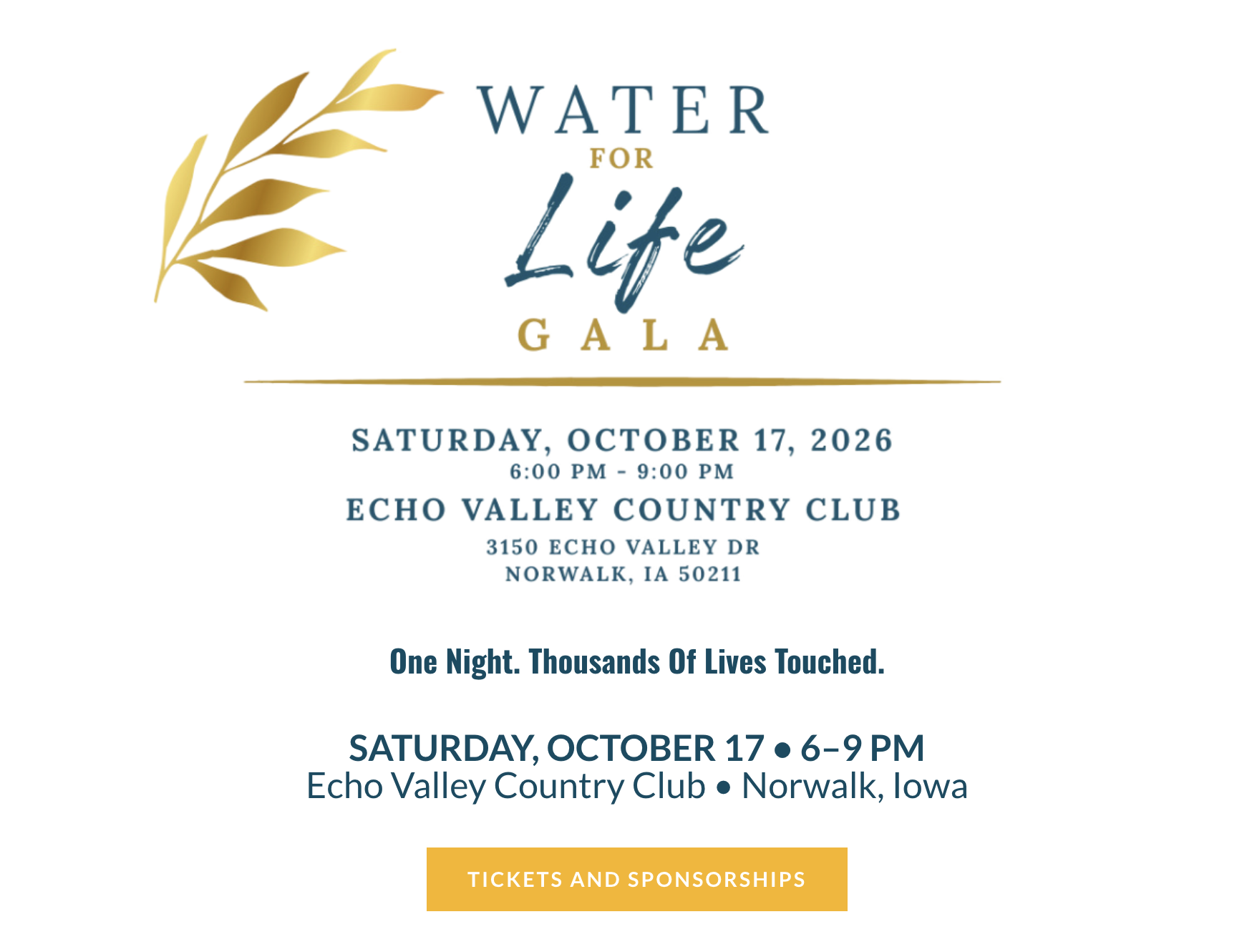 Water for Life Gala in Norwalk on October 17, 2026