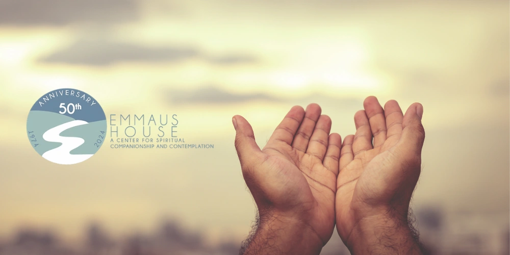 Emmaus House logo next to praying hands