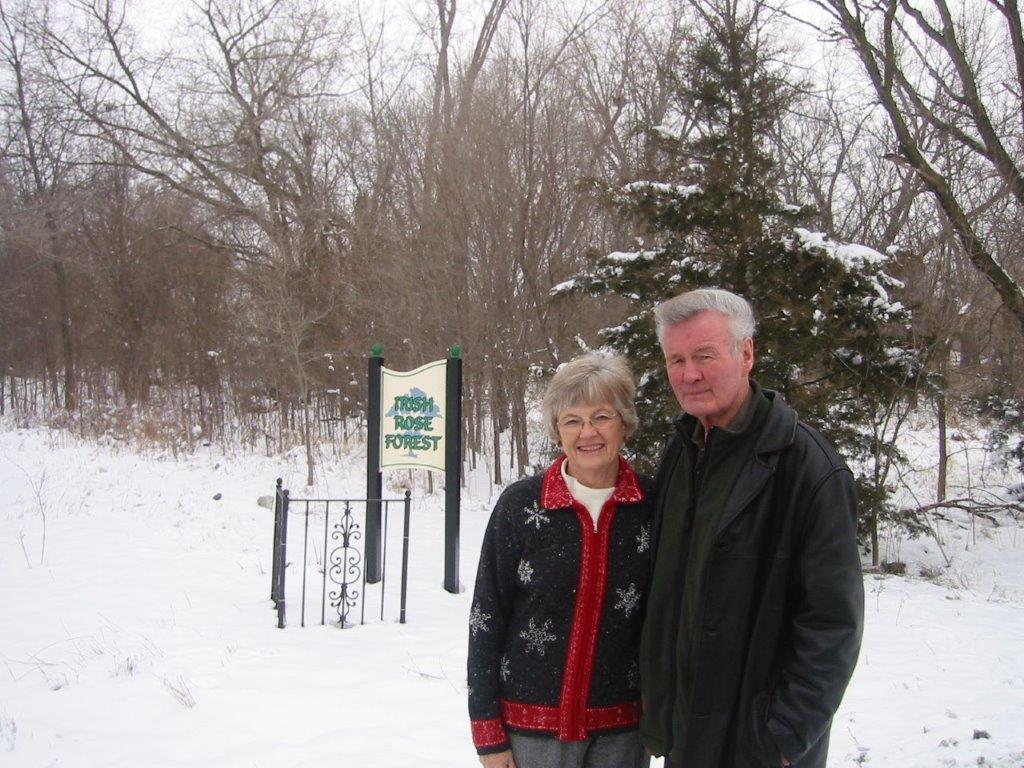 Mary Lou and Joe McGinn by the Irish Rose Forest