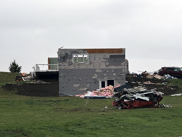A house west of Harlan was destroyed by a tornado