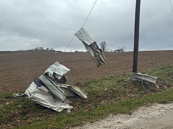 Debris from demolished buildings west of Harlan