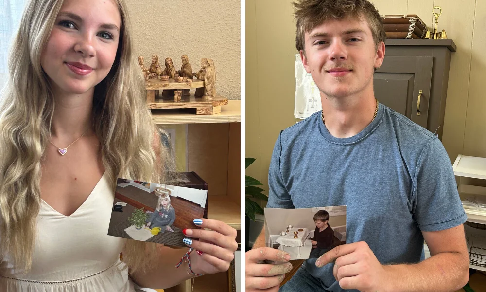 Then and now photos of young parishioners from CGS