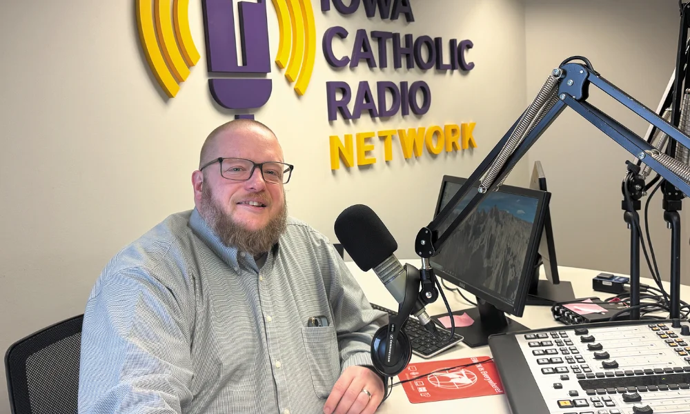 Bo Bonner in the studio at Iowa Catholic Radio Network