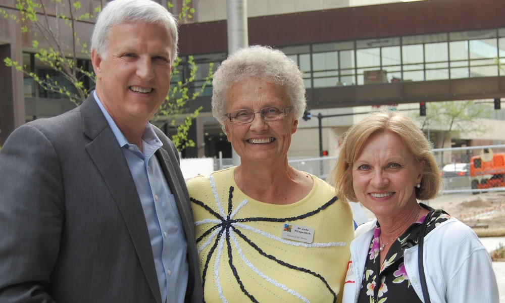 Joyce and her husband, Terry, with Sr. Jude Joyce and her husband, Terry, with Sr. Jude