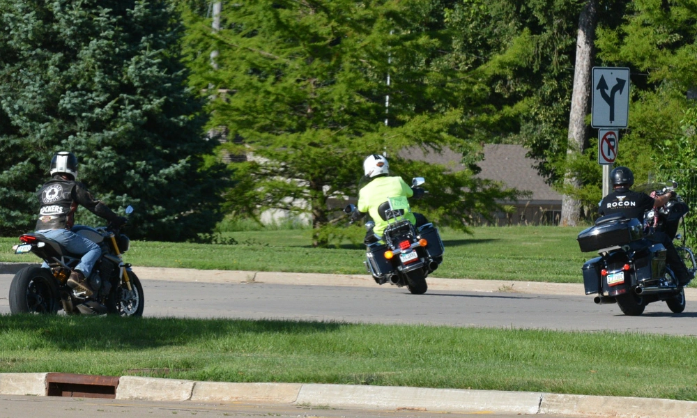 The Blessed Bikers ride off to their weekly destination. The Blessed Bikers ride off to their weekly destination.