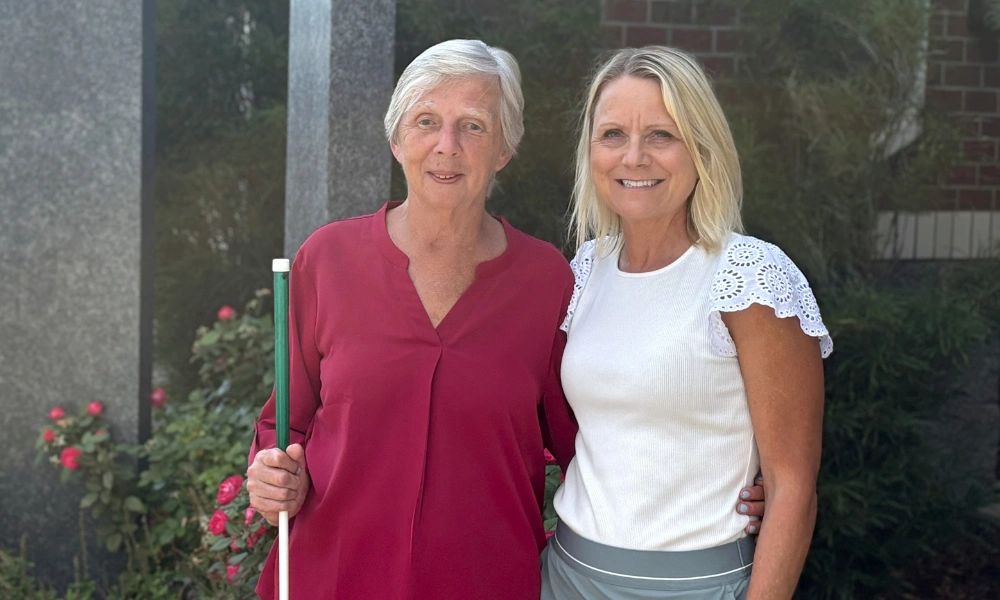 Mary Clarke draws from her own experience with blindless to better advocate for the needs of her fellow parishioners at St. Boniface Parish in Waukee. Here she is pictured with Sarah Krohnke, pastoral associate at St. Boniface. Mary Clarke (left) and Sarah Krohnke (right).