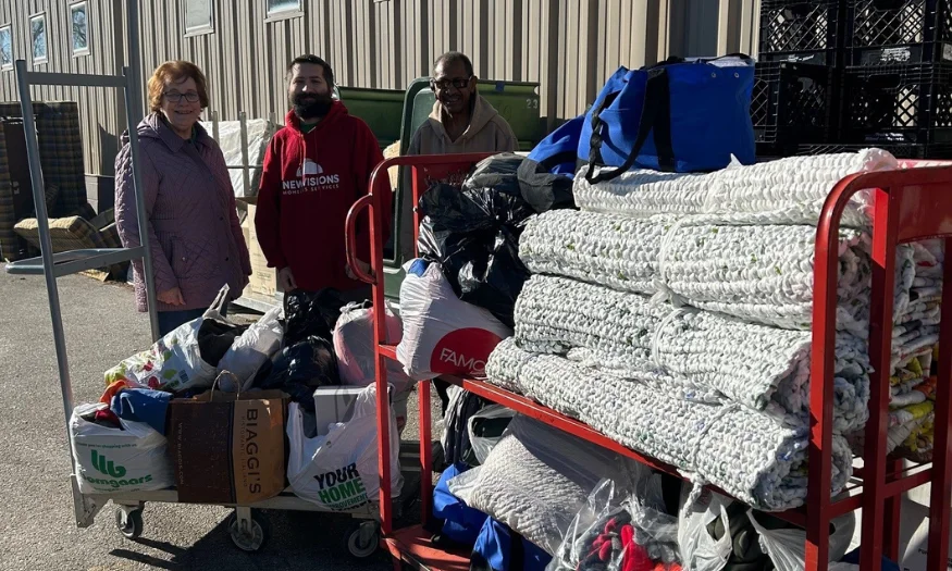 Delivery of woven mats and winter clothing to the MICAH