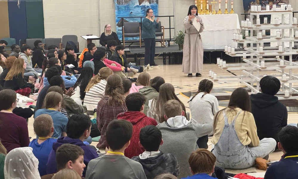 A Sister giving a talk at February's YOUTH 2000 event i