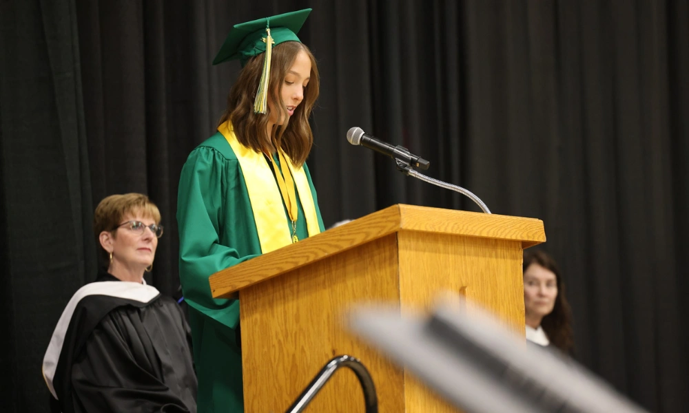 Ava Eikholt speaks at her high school graduation Ava Eikholt speaks at her high school graduation