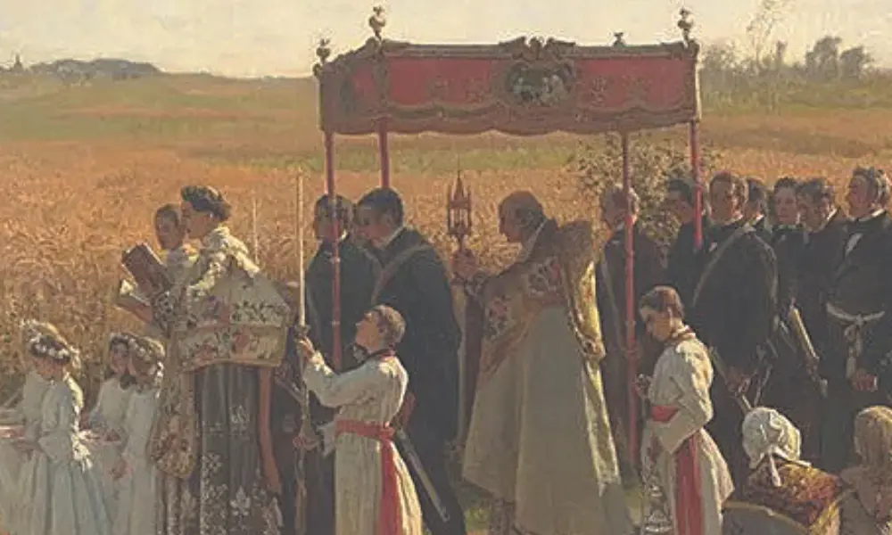Painting of a eucharistic pilgrimage on its way to the 