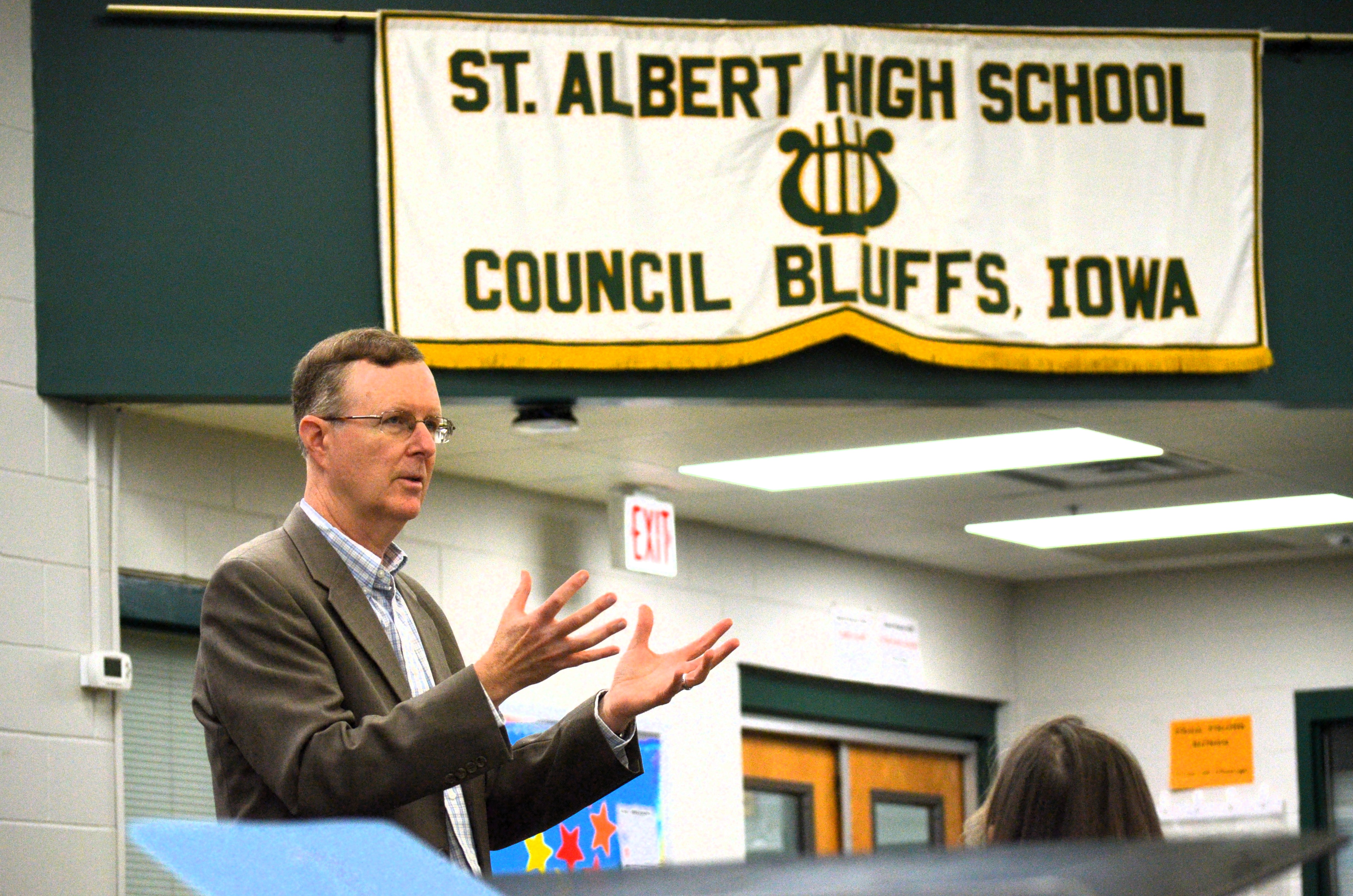 Tom Quinlan speaks to a group of educators at St. Alber