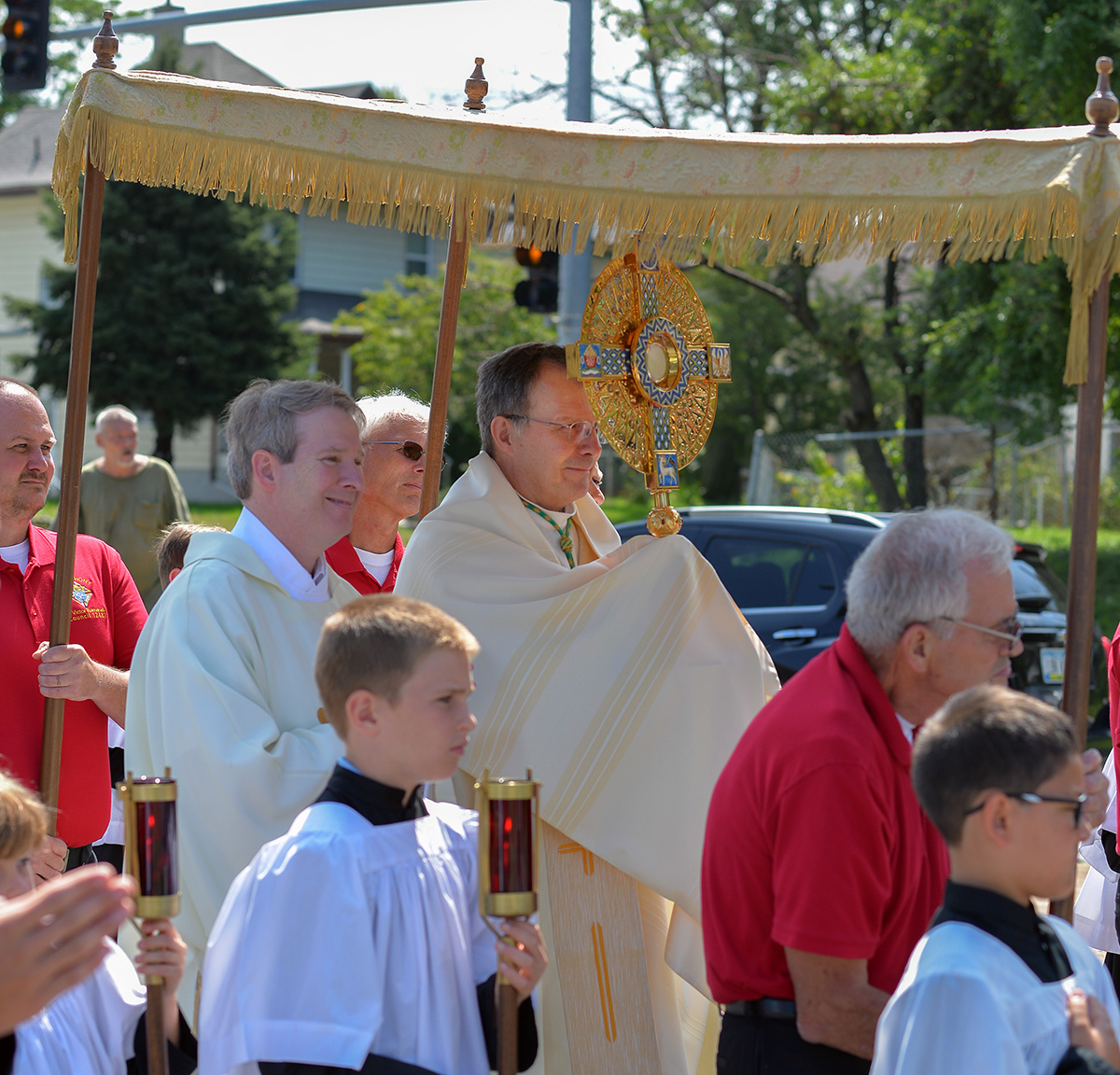 Bishop William Joensen leading a Eucharistic procession